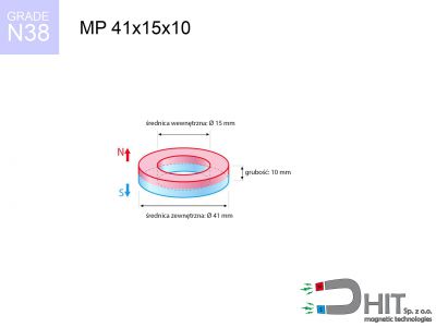 magnes neodymowy pierścieniowy MP 41x15x10 N38  MP 41x15x10 N38 magnes neodymowy pierścieniowy
