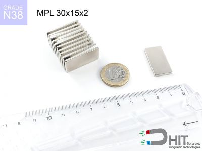 MPL 30x15x2 N38 - magnesy neodymowe płaskie