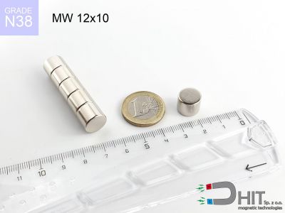MW 12x10 N38 - neodymowe magnesy walcowe