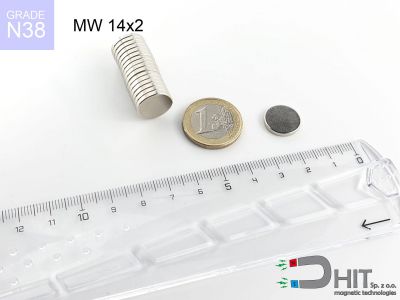 MW 14x2 N38 - neodymowe magnesy walcowe