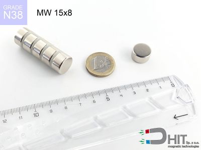 MW 15x8 N38 - magnesy w kształcie walca