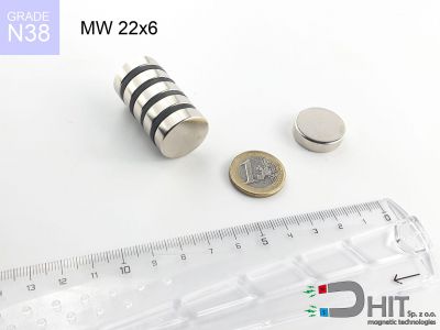 MW 22x6 N38 - neodymowe magnesy walcowe