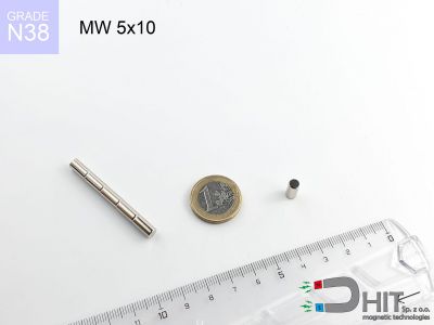 MW 5x10 N38 - magnesy neodymowe walcowe