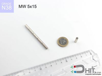 MW 5x15 N38 - magnesy neodymowe walcowe
