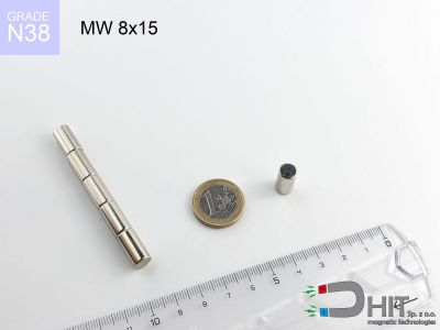 MW 8x15 N38 - neodymowe magnesy walcowe