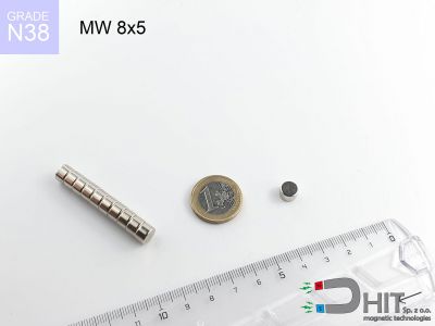 MW 8x5 N38 - magnesy neodymowe walcowe