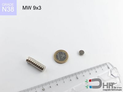 MW 9x3 N38 - magnesy neodymowe walcowe