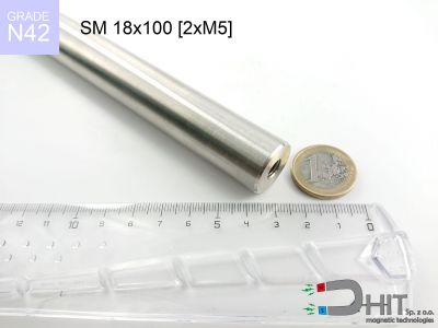 SM 18x100 [2xM5] N42 - separatory wałki magnetyczne z magnesami