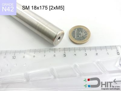 SM 18x175 [2xM5] N42 - separatory pałki magnetyczne z magnesami