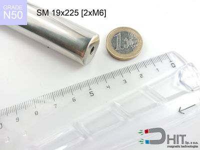 SM 19x225 [2xM6] N50 - wałki magnetyczne z magnesami ndfeb