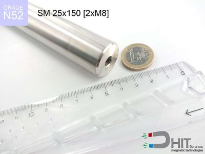 SM 25x150 [2xM8] N52 - wałki magnetyczne z magnesami neodymowymi