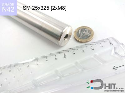 SM 25x325 [2xM8] N42 - separatory wałki magnetyczne z magnesami ndfeb