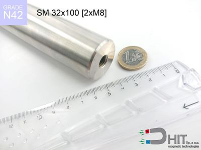 SM 32x100 [2xM8] N42 - separatory pałki magnetyczne z magnesami