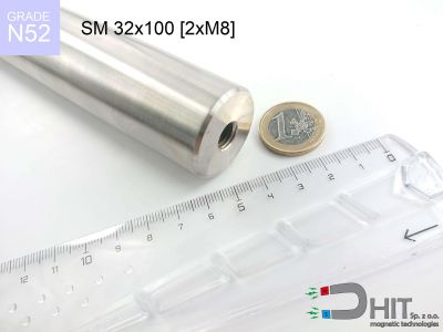 SM 32x100 [2xM8] N52 - separatory pałki magnetyczne z neodymowymi magnesami