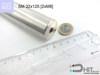 SM 32x125 [2xM8] N52 - separatory wałki magnetyczne z neodymowymi magnesami