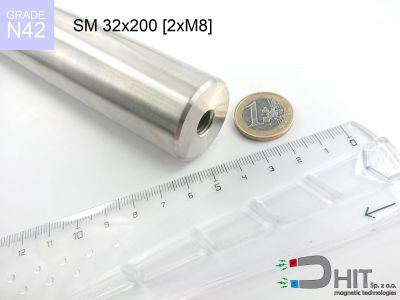 SM 32x200 [2xM8] N42 - separatory pałki magnetyczne z magnesami ndfeb