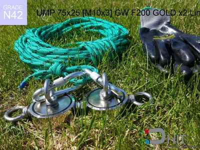 UMP 75x25 [M10x3] GW F200 GOLD DUAL Lina N42 uchwyt magnetyczny do poszukiwań
