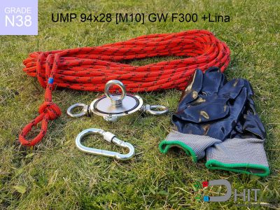 UMP 94x28 [3xM10] GW F300 GOLD Lina N38 - neodymowe magnesy do poszukiwań w wodzie