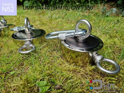 UMP 94x40 [3xM10] GW F550 Silver Black N52 uchwyt magnetyczny do poszukiwań