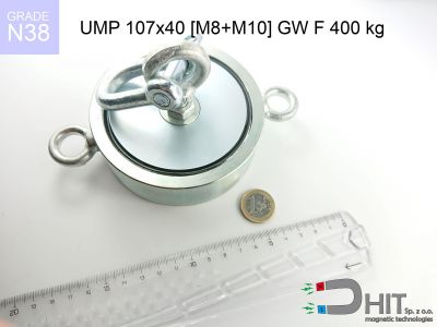 UMP 107x40 [M8+M10] GW F 400 kg N38 - magnetyczne uchwyty do poszukiwań w wodzie