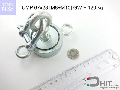 UMP 67x28 [M8+M10] GW F120 kg N38 - neodymowe magnesy do szukania w wodzie