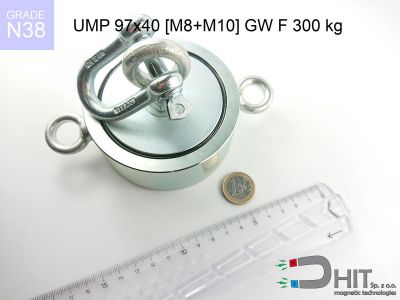 UMP 97x40 [M8+M10] GW F300 kg N38 - neodymowe magnesy do poszukiwań w wodzie