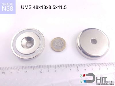 UMS 48x18x8.5x11.5 N38 - uchwyty magnetyczne z otworem stożkowym