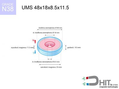 UMS 48x18x8.5x11.5 N38 uchwyt magnetyczny stożkowy
