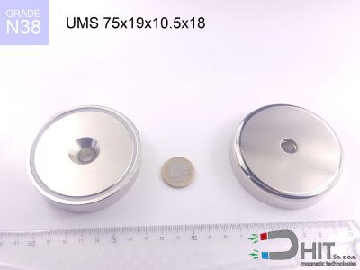 UMS 75x19x10.5x18 N38 - magnetyczne uchwyty z otworem stożkowym